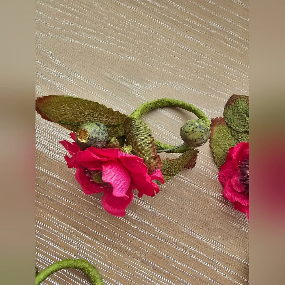 Set of 8 Hot Pink Silk Flower Napkin Rings – Floral Garden Table Decor